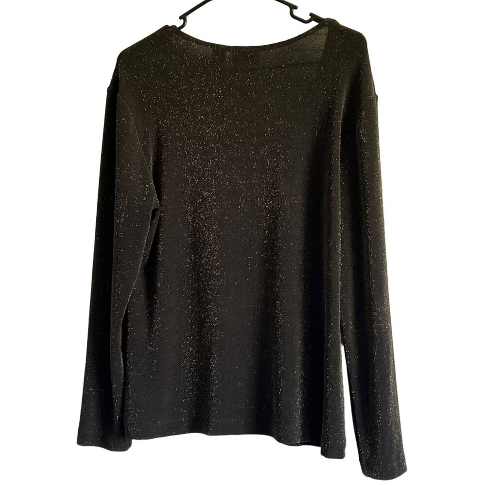Chicos Travelers Womens Brown Sparkly Gold V-Neck Top Size 2 Holiday Large - Picture 5 of 6
